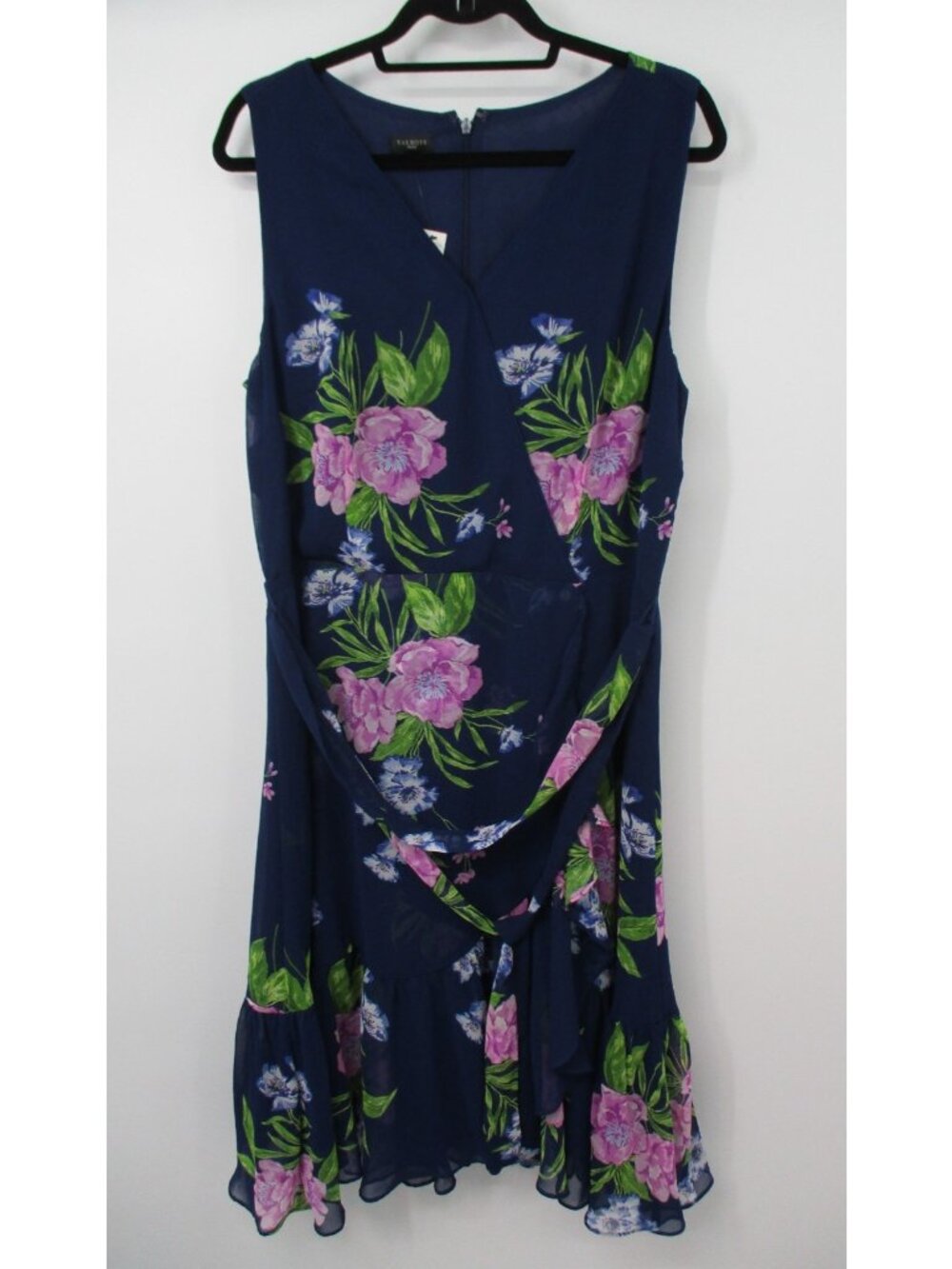 Talbots Womens Dress 16P Navy Floral Midi Faux Wrap Lined Pleated Pretty Flower